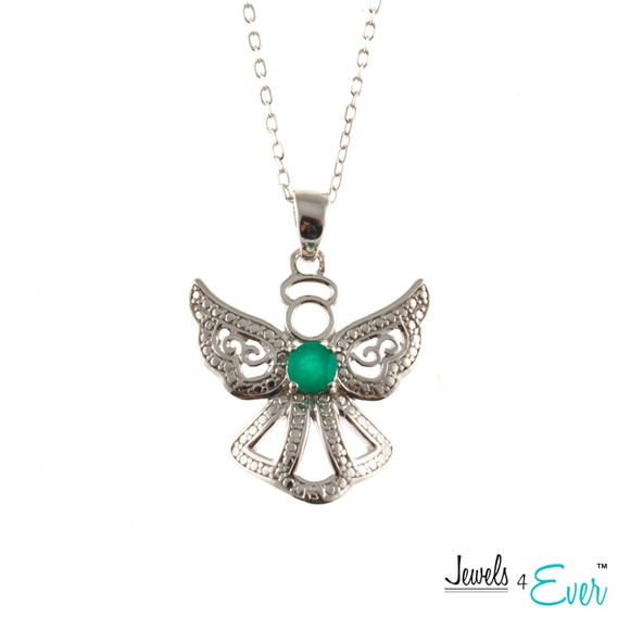 Angel Pendant Chain Set with Genuine Emerald - Picture 1 of 1